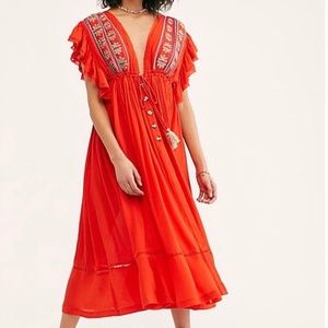 Free People Bali Will Wait For You Midi Dress in Roaring Red